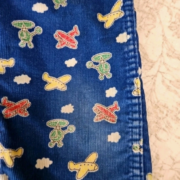 Vintage OshKosh B'gosh Blue Airplanes Flying Corduroy Overalls Made USA Sz 3T - Picture 8 of 12